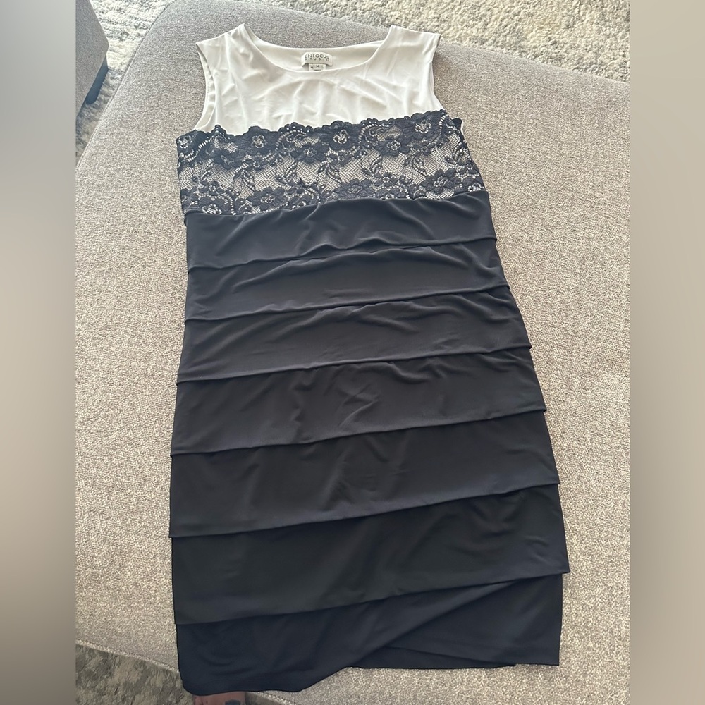 3/$12 Elegant Black and White Lace Midi Dress